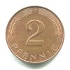 NĚMECKO. 2 Pfennig 1990/F.
