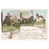 OKOŘ hrad a starobylý kostelík na Budči. 1900. Litografie.
